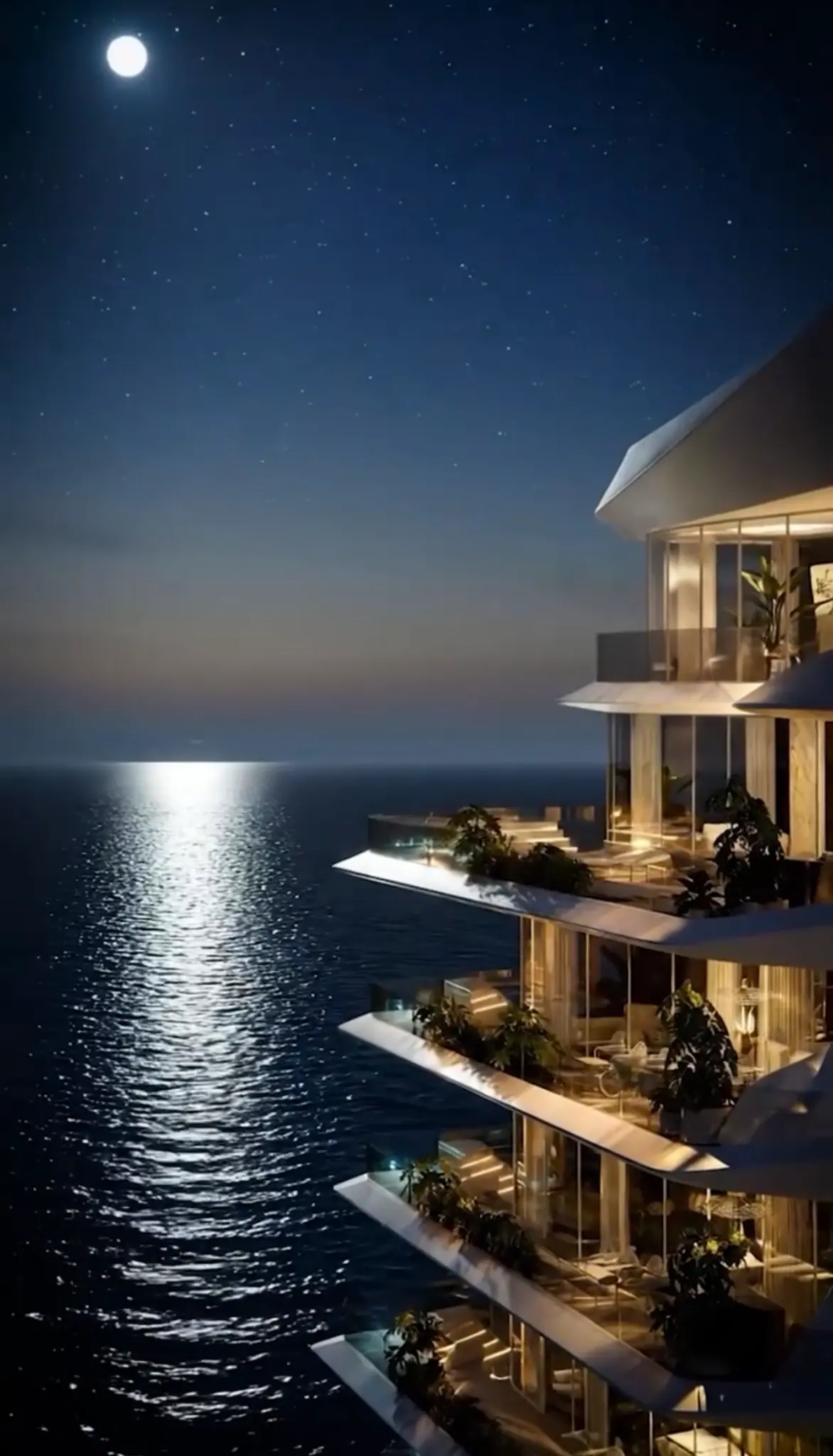 Vista Noturna das Varandas com Vista para o Mar